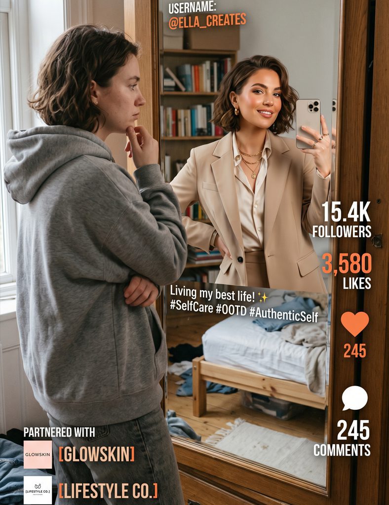 Social Media Influencerin vor Spiegel – Content Creator