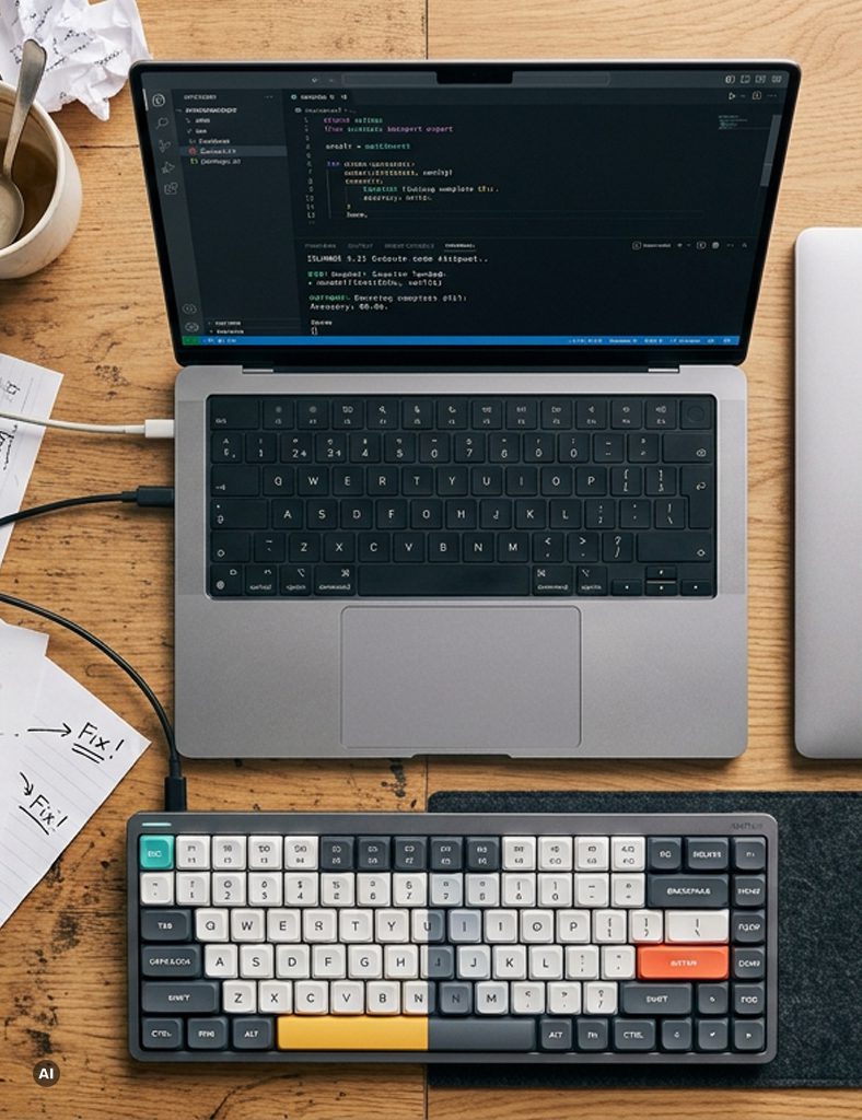 Coding-Terminal-Bildschirm, der Fehlermeldungen und Testausfälle zeigt, was komplexe Fehlerbehebung illustriert.